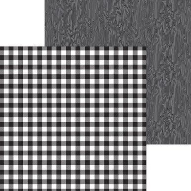 Doodlebug Design - Monochromatic Collection - buffalo check / woodgrain - 12 x 12 - Beetle Black