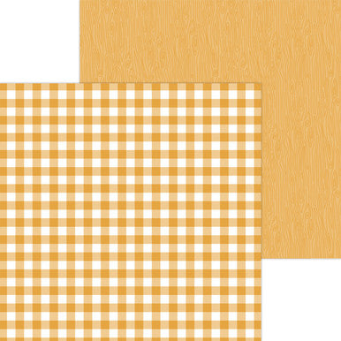 Doodlebug Design - Monochromatic Collection - buffalo check / woodgrain - 12 x 12 - Tangerine