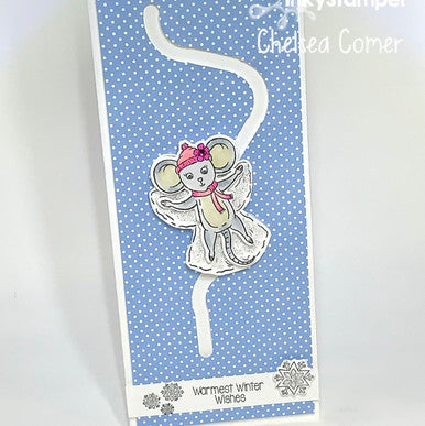 slider card using Snow Angel stamp set by InkyStamper
