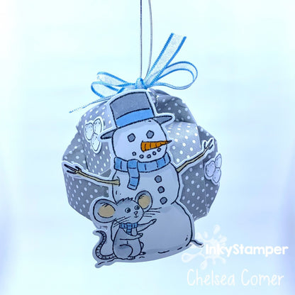 snowman ornament using Orb die by InkyStamper