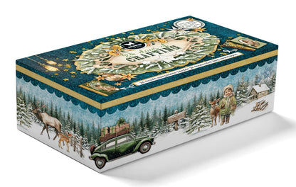 Studio Light Advent Calendar. 24 days of Crafting. Decorative box with winter scene design featuring a car, reindeer, and people. 2026