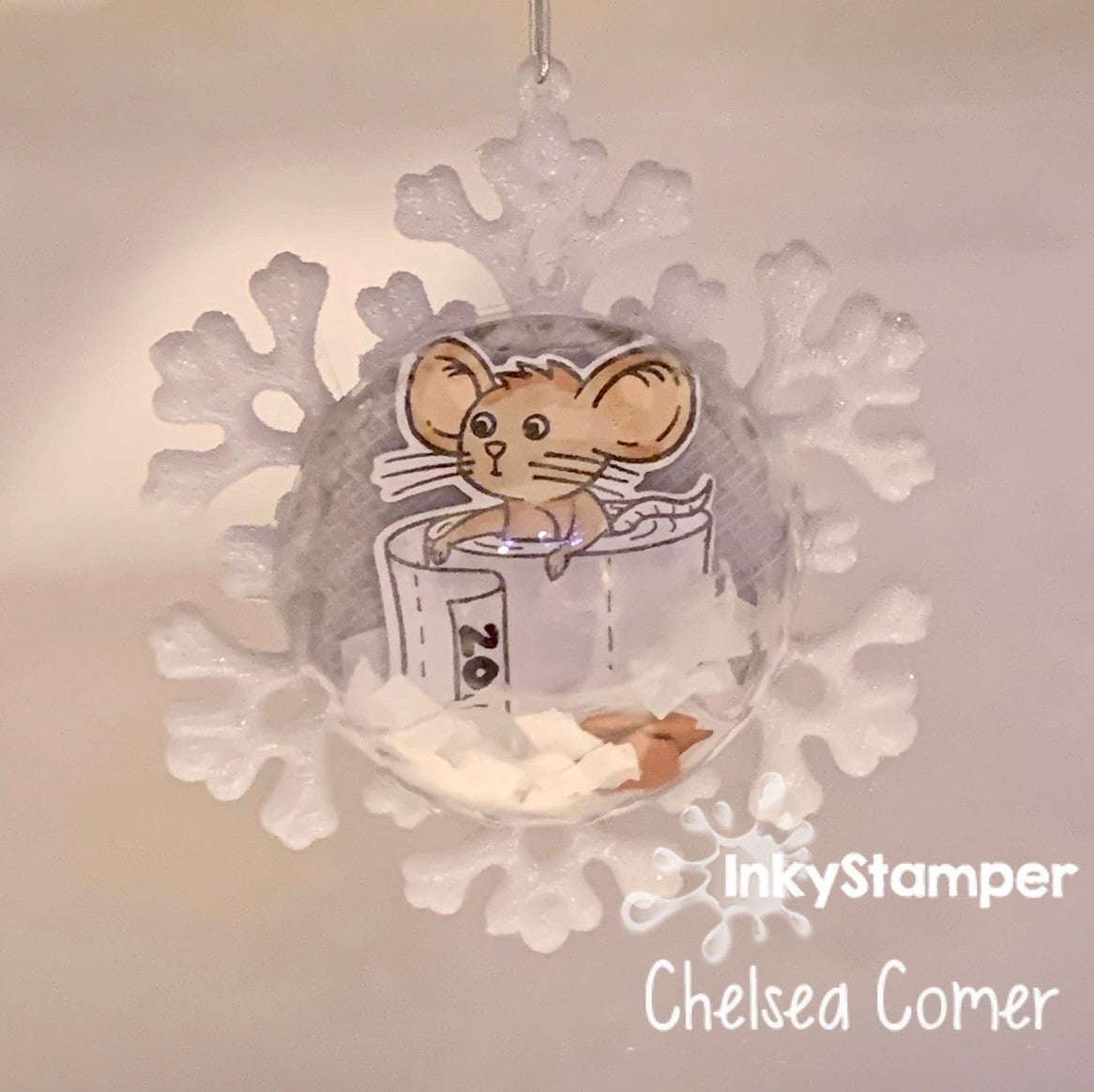 ornament with toilet paper shaker pieces using TP stamps by InkyStamper
