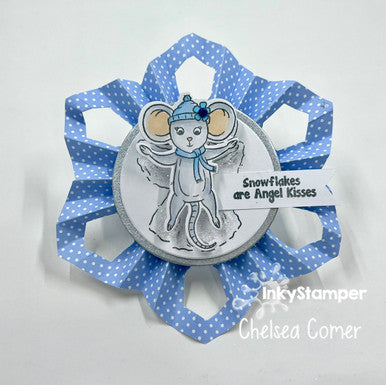 snow angel snowflake using Flowerette die by InkyStamper