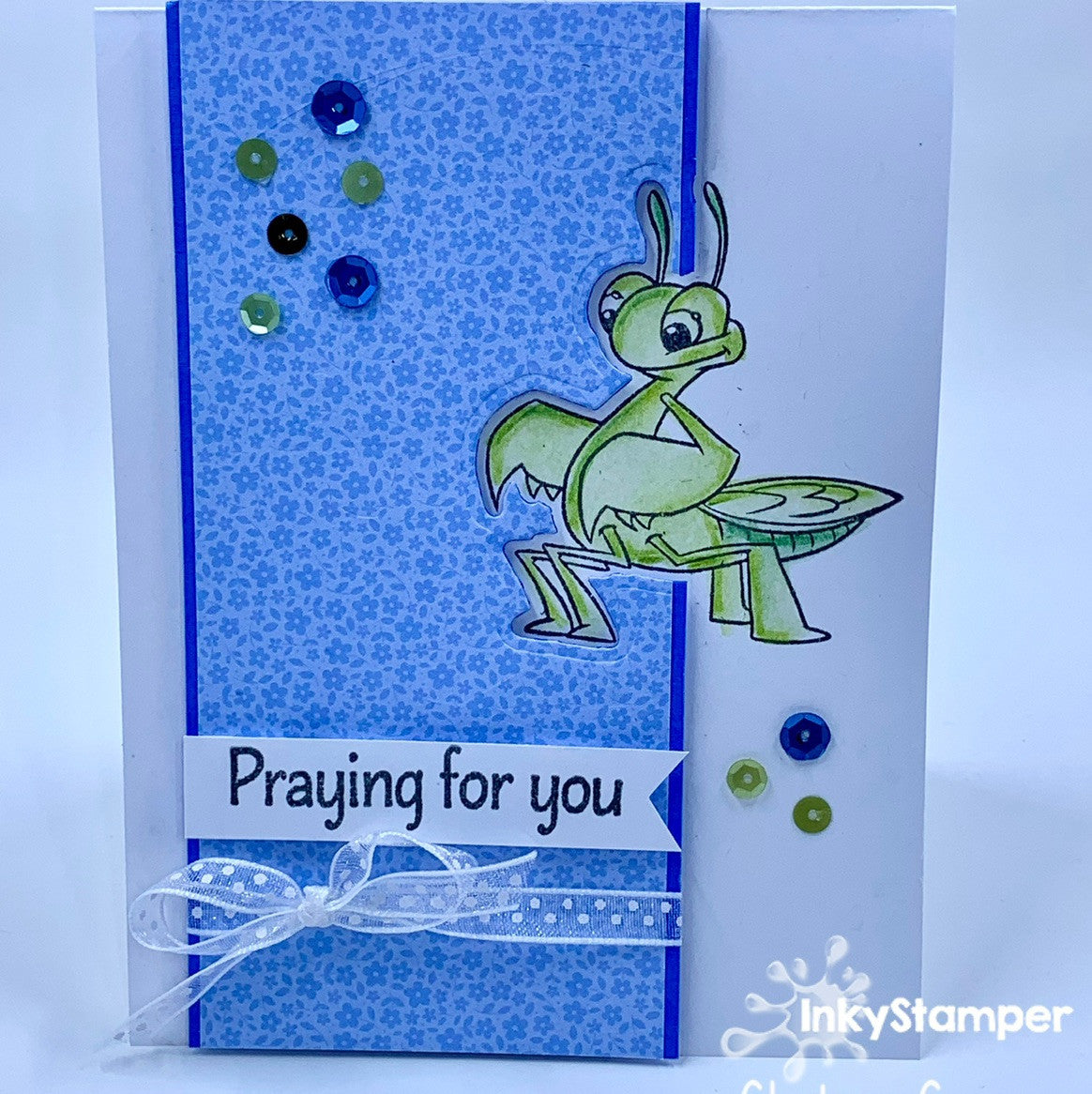 sympathy card using Praying Mantis stamps by InkyStamper