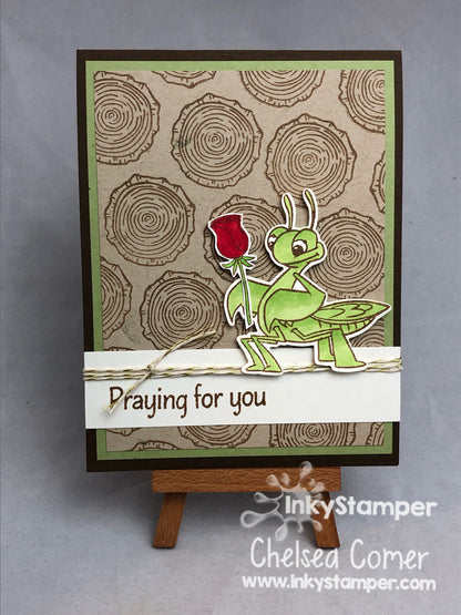 fun card using Praying Mantis stamp set by InkyStamper