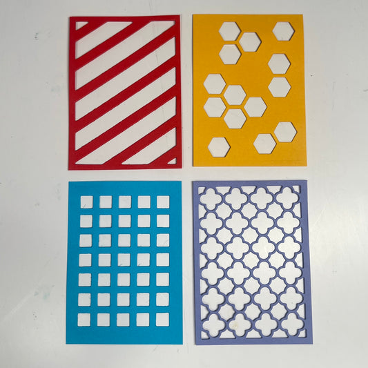 Frameworks Dies by InkyStamper make great die cut backgrounds.  They are ATC sized but can be repeated to make larger backgrounds.