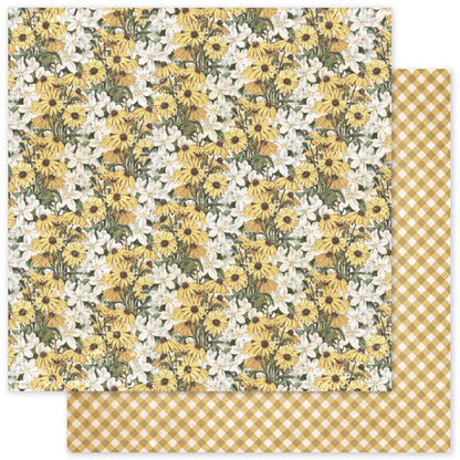 Two sheets of paper with floral and checkered patterns.
