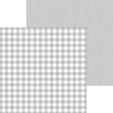 Doodlebug Design - Monochromatic Collection -  buffalo check / woodgrain - 12 x 12 - Stone Gray